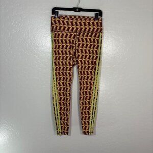Adidas Farm Rio Leggings Womens Large Burgundy Bird Print Neon Green 3 Stripe